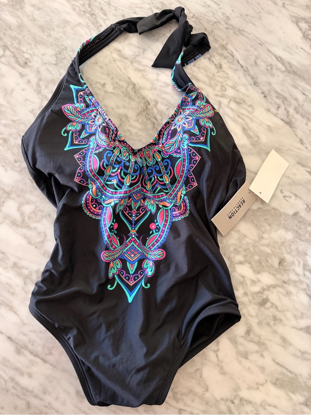 NWT Kenneth Cole sz S Black One-Piece Swimsuit Halter